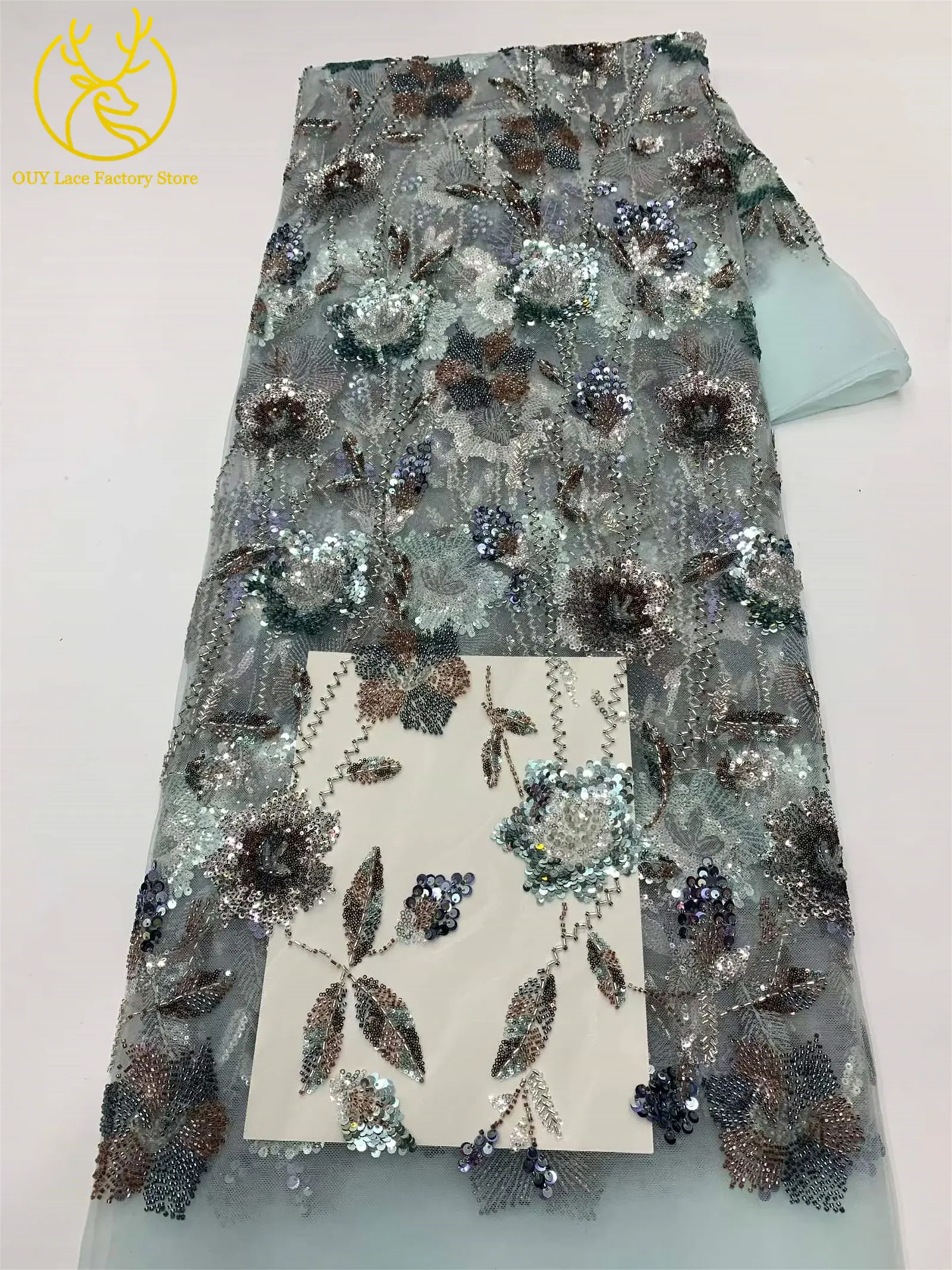 2026 Französische Stickerei Perlenbesetzter Mesh-Spitzenstoff 5 Yards Hochwertiger Afrikanischer Pailletten-Spitzenstoff für Damen Partykleider Nähen – Detail 23
