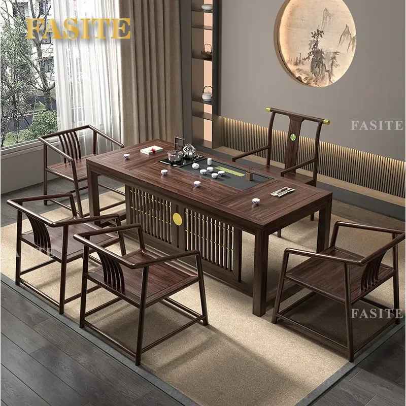 For Ebony Solid Wood Tea Table and Chair Set New Chinese Modern Simple Home Office Coffee Table Tea Set Integrated
