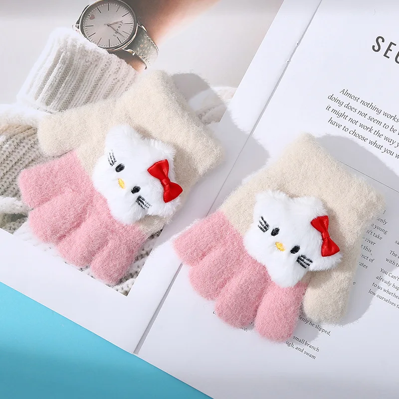 Sanrio children's gloves autumn and winter girls coulomi warm padded cartoon anti-freezing baby split-finger gloves