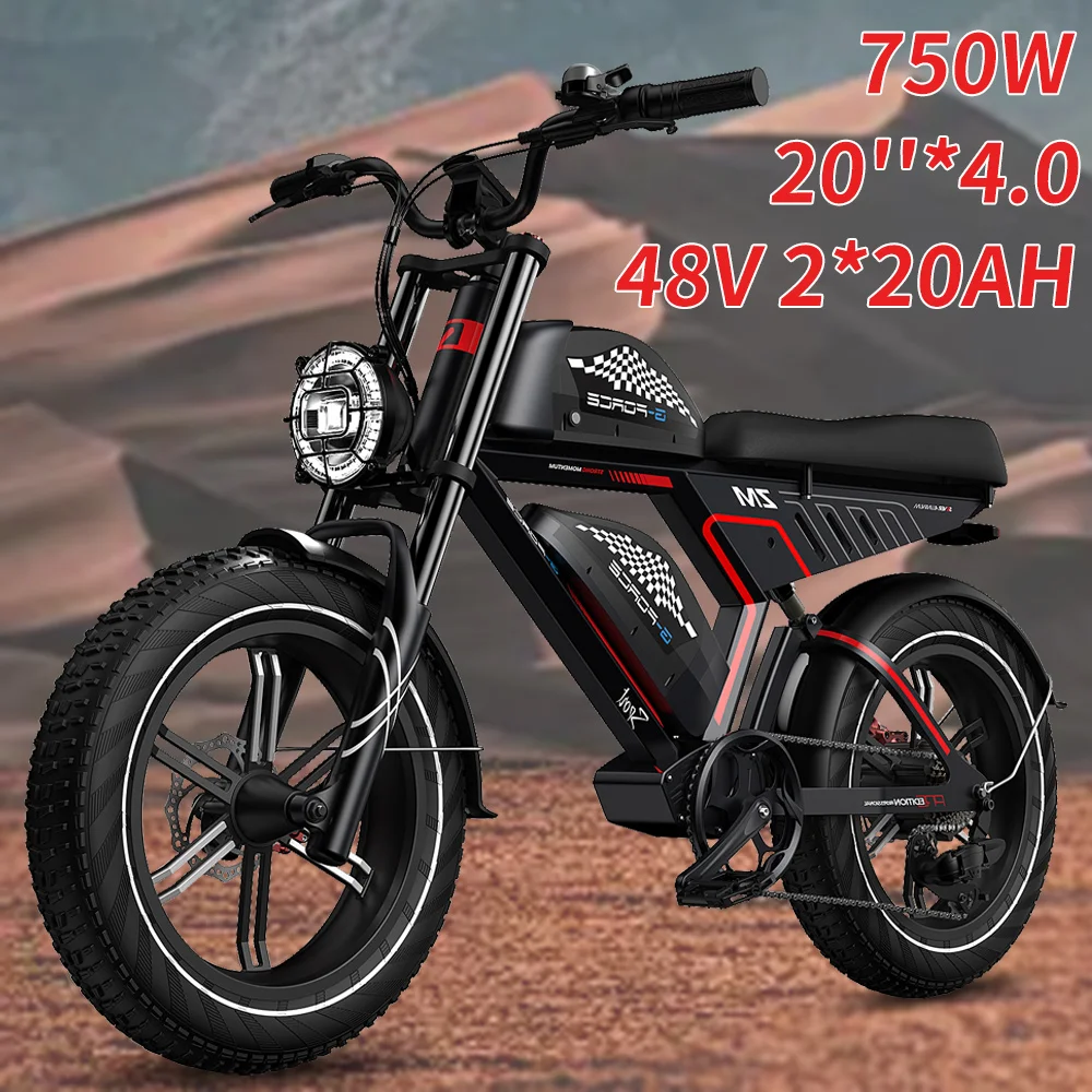 77Miles Fat Tires Ebikes Mountain Off-Road Electric Bicycle 48V 40AH Dual Battery Electric Motorcycle For Adults Men Women