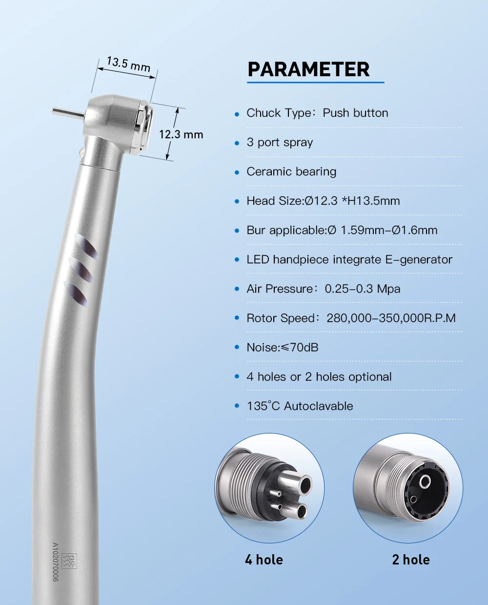 AZDENT Dental LED Hoch- und Niedriggeschwindigkeits-Handstück-Set mit Luftscaler, 1:1 Latch-Winkelstück, 2/4-Loch-Set, Zahnmedizinische Instrumente für Zahnärzte – Detail 4