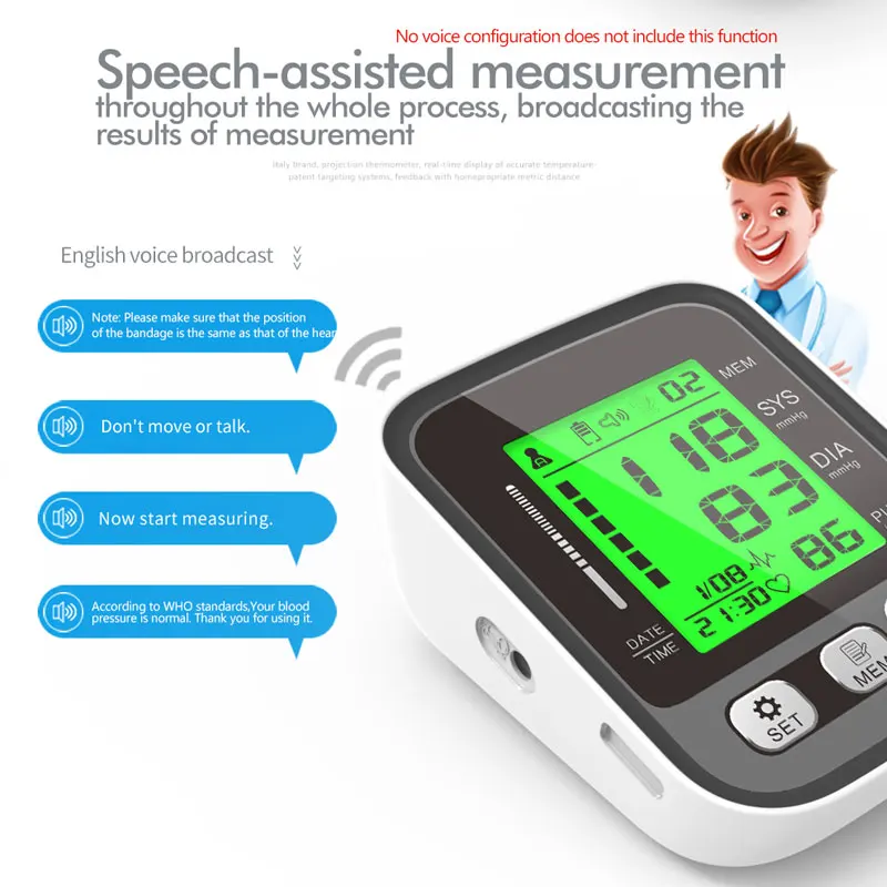 JianYouCare Digital LCD Arm Blood Pressure Monitor Heart Beat Meter Machine Large Cuff Medical Portable Tonometer BP Tensiometer