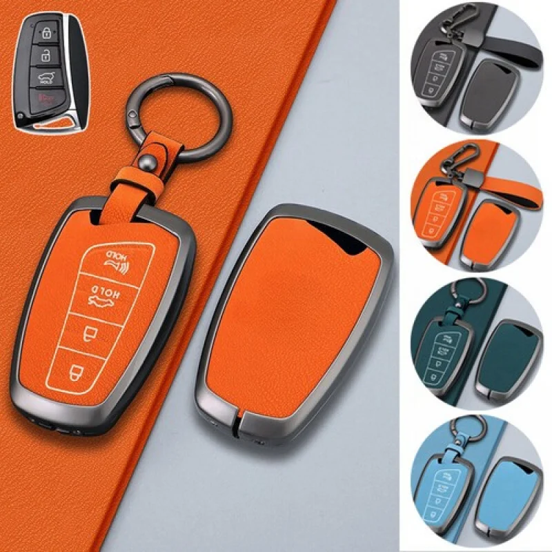 

A+ Zinc Alloy Leather Car Key Fob Case Cover Bag For Hyundai Santa Fe Equus Genesis