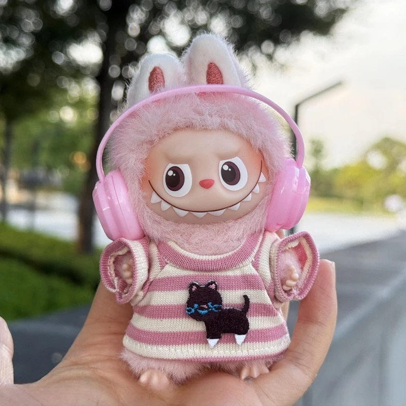 For Mini Labubu 4.0 The Monsters Pin for Love Series Striped T-shirt Earphones for Labubu Clothing Accessories