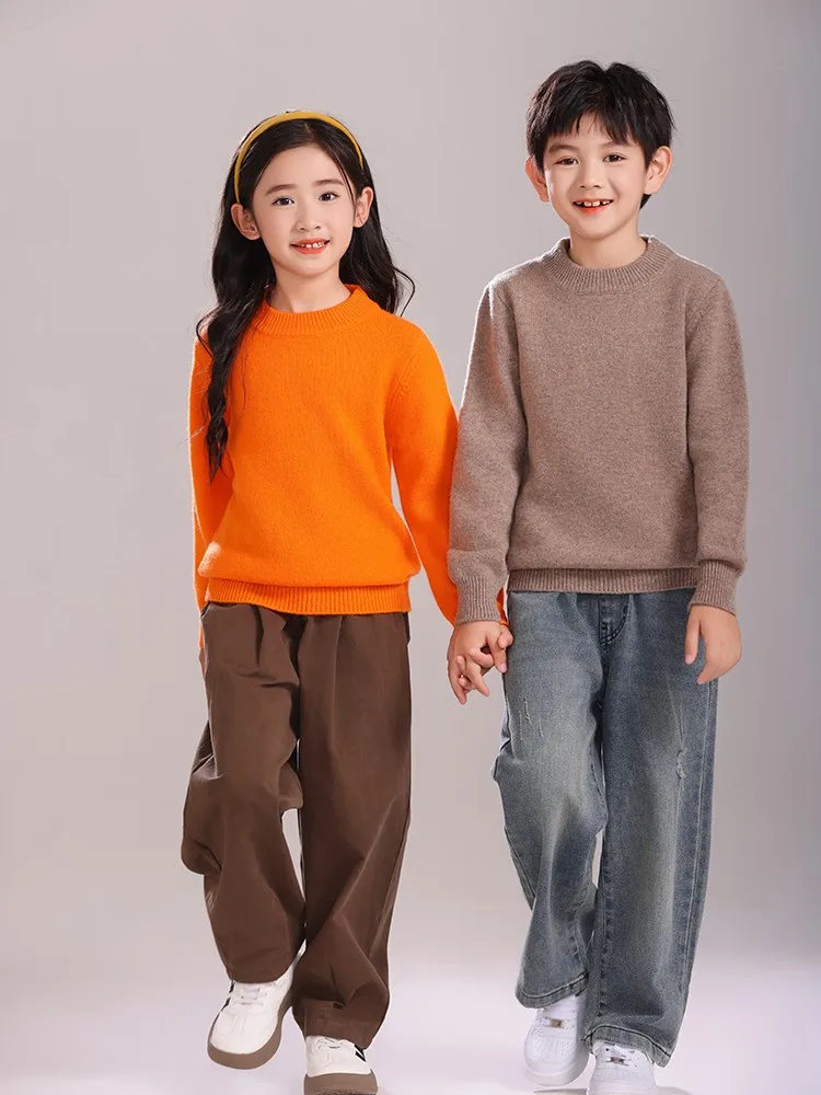 Children's Wool Sweater Pullover Autumn Winter Girls Boys Basic Mock Neck 100% Merino Wool Knitwear Kids Cashmere Thick Clothing