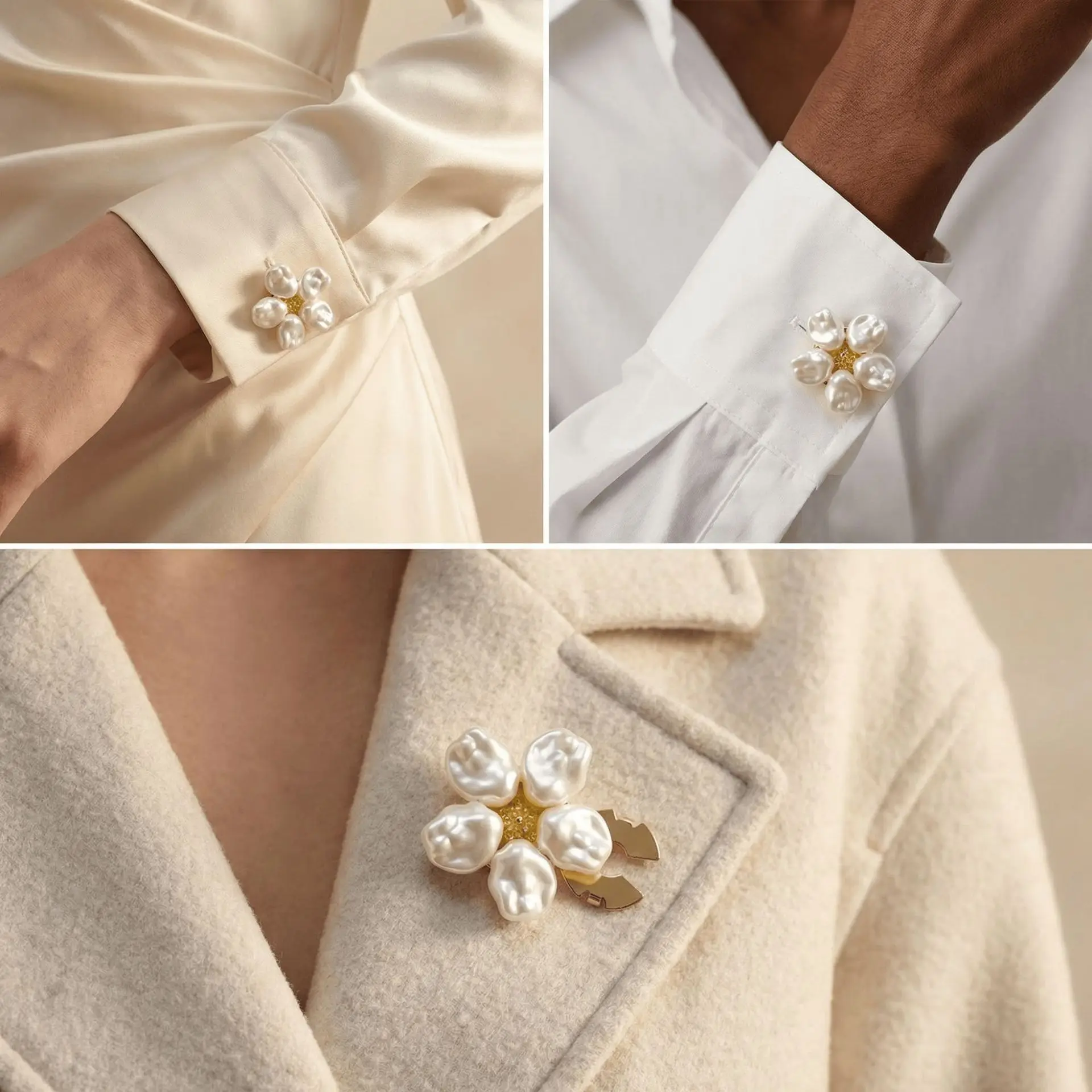 2 Stück Unregelmäßige Barock-Perlen-Blumenknöpfe für Damen und Herren, Metallische Geometrische Sicherheits-Hijab-Pins ohne Loch, Hemd- und Schal-Schnallen-Accessoires – Detail 4