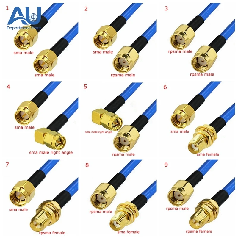 RG402 Coax Cable SMA To SMA Male Female Connector RPSMA To SMA Right Angle Crimp for RG402 High Frequency Test 50ohm Fast Brass