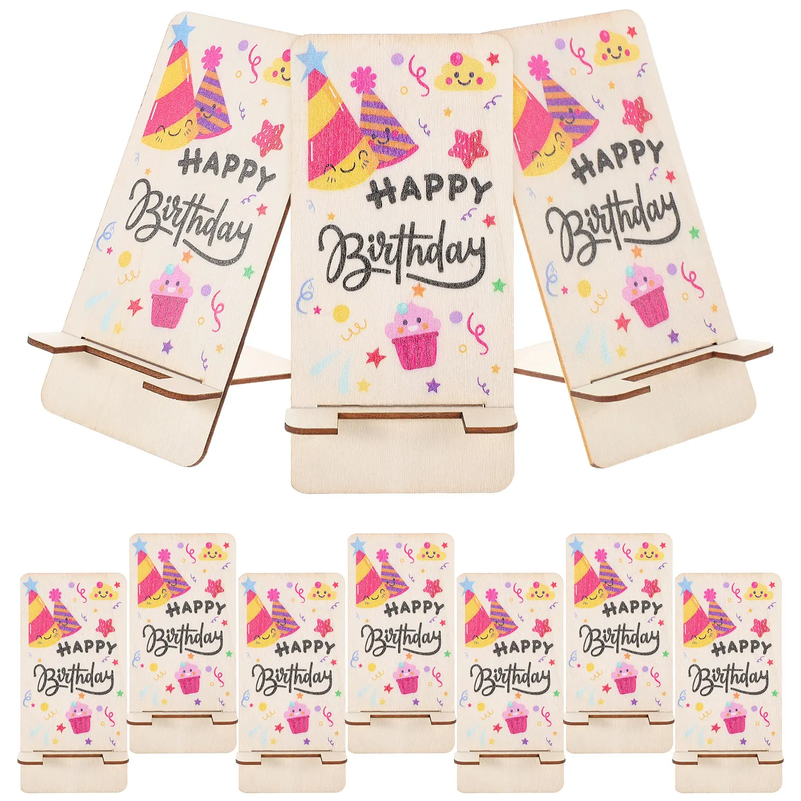 10Pcs Wooden Phone Stand Natural Wood Desk Holder Stable Handsfree Video Call Stand Portable Compact Birthday Present Tabletop