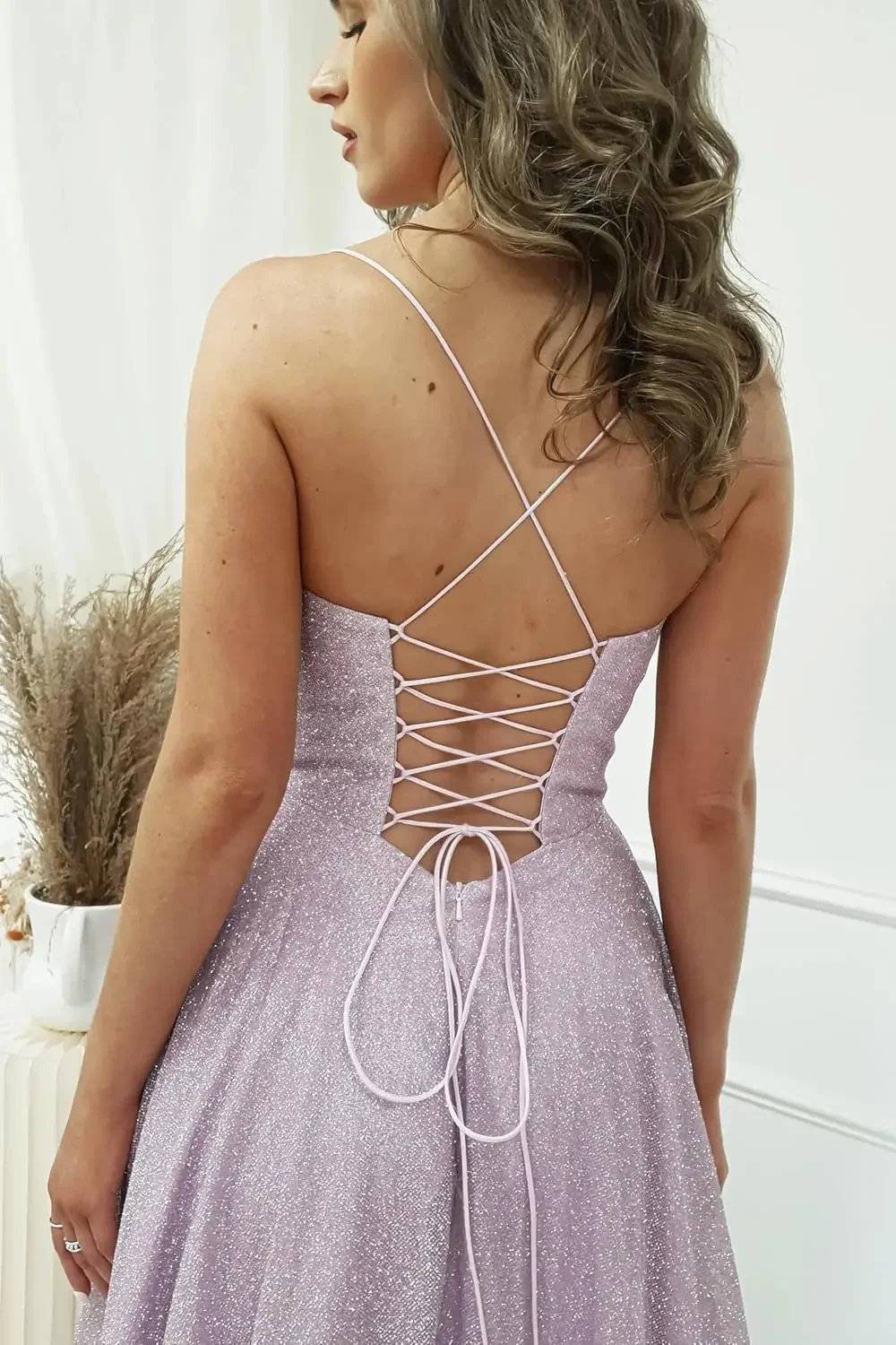 Tulle Prom Dresses with Slit Cowl Neck Long Formal Evening Party Gown Party Dress Women's Spaghetti Straps Glitter image 4