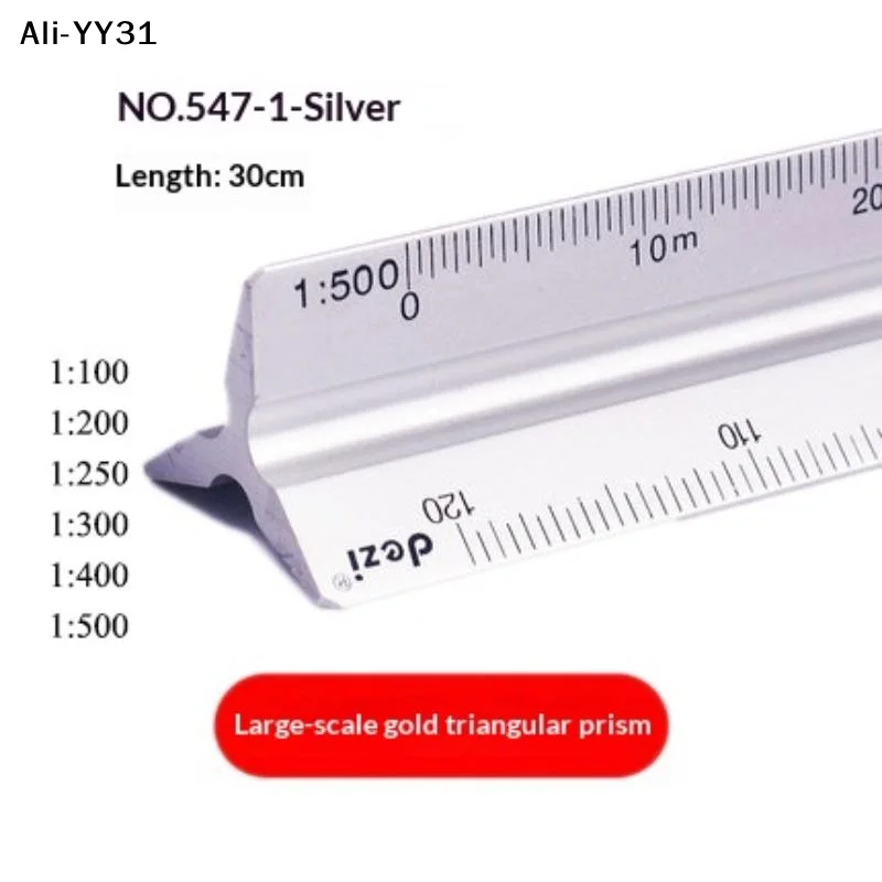 【AW8】1Pc 2026 30cm Triangular Ruler 1:20-1:500 Metal Plastic Straight Ruler Metric Architect Engineer Drafting Measure Tool