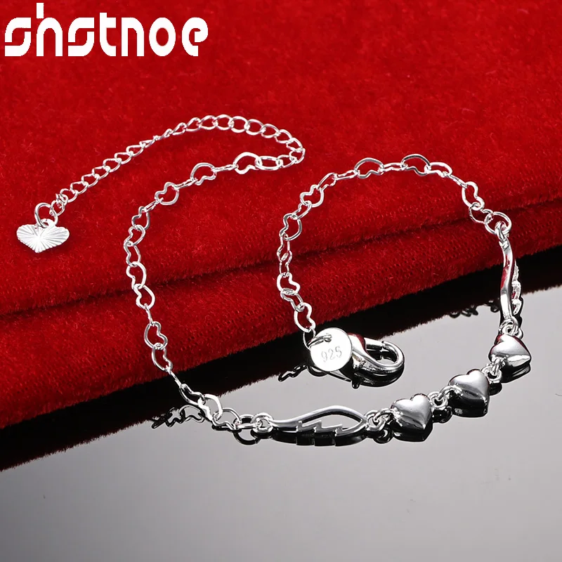 

SHSTONE 925 Sterling Silver Full Heart Wing Chain Bracelets For Woman Wedding Fashion Jewelry Ladies Banquet Party Birthday Gift