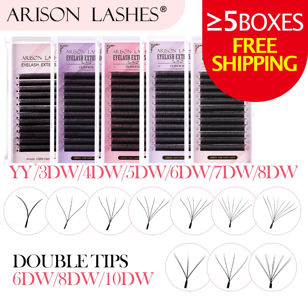 ARISON YY Lashes and 3D/4D/5D W Shape Lashes Brasileiro Premade Volume Eyelashes Extension Soft Thin Easily Grafting Extension