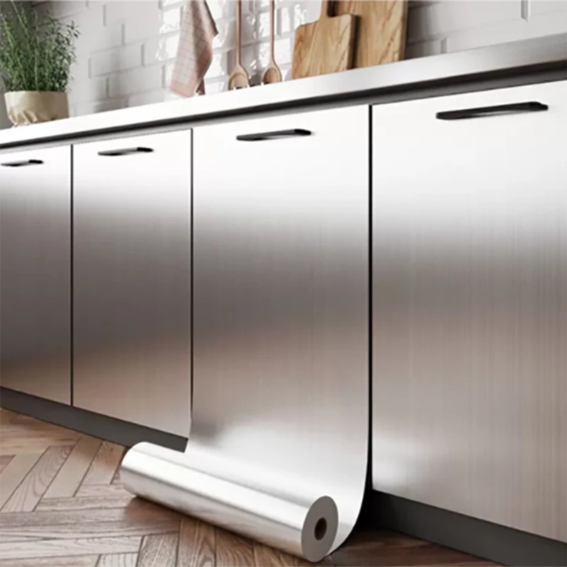 40cm Metal Brushed Silver Wall Sticker Stainless Steel Kitchen Living Room Refrigerator Countertop Self-Adhesive Wallpaper