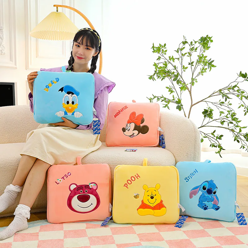 Disney Cartoon Blanket Minnie Mouse Stitch Winnie The Pooh Strawberry Bear Donald Duck Plush Stuffed Doll Pillow Toys Kids Gift