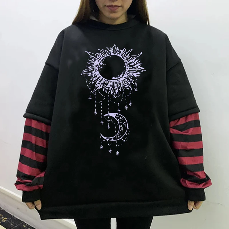 

Women's Creative Sun and Moon Pattern Sweatshirts Versatile Crewneck Sweatshirt Loose Casual Pullovers, Y2K Streetwear, Harajuku