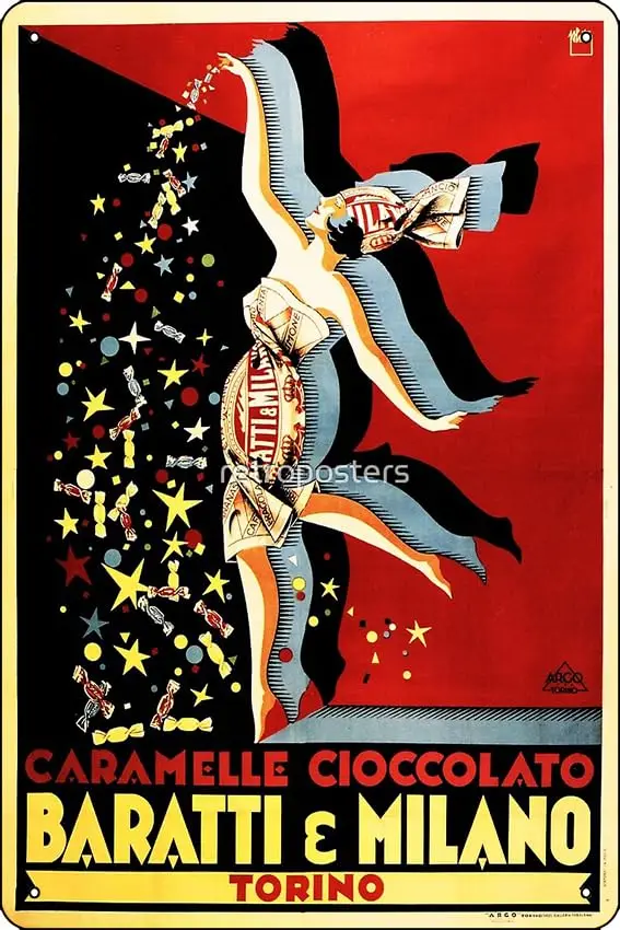 Baratti & Milano 1928 Confectionery Vintage Italian Advertisement Poster Metal Tin Sign Fun Home Art Wall Decor 8x12 Inch