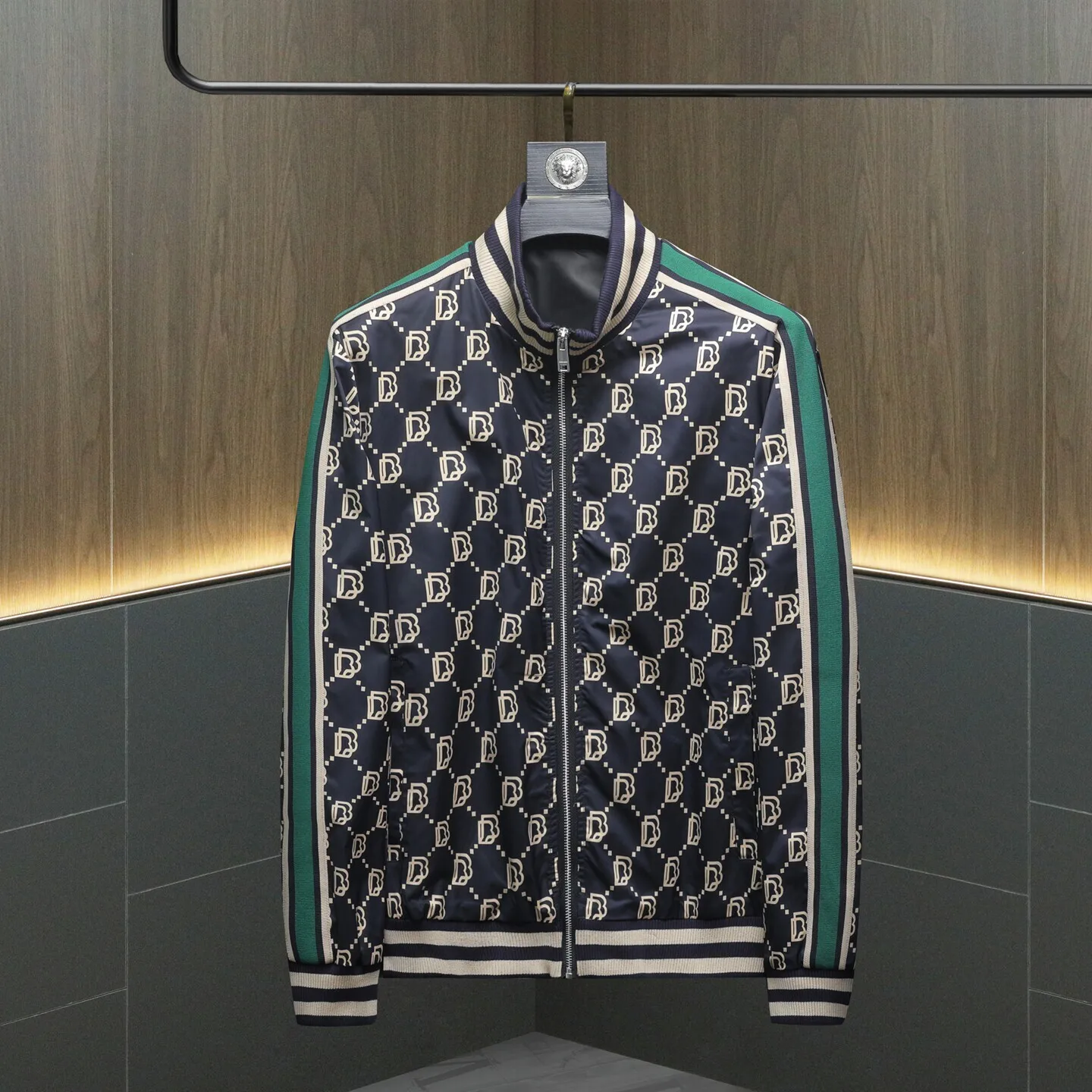 

Trendy Printed Stand Collar Jaet for Men High End Menswear Spring Autumn New Sle Slim Fit Long Sve Zipper Closure Coat