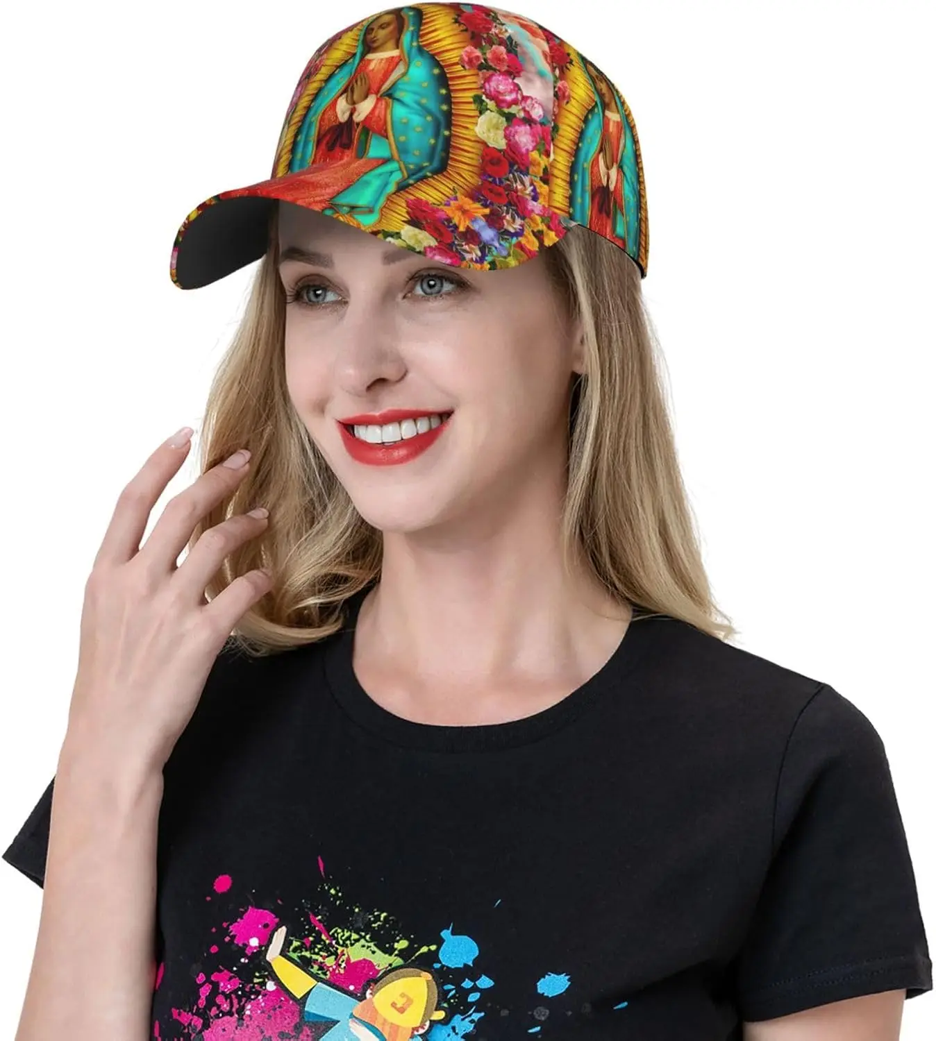 قبعة Our Lady of Guadalupe Virgin Mary Snapback للجنسين للبالغين، قبعة بيسبول قابلة للتعديل، قبعات بولو قطنية باللون الأسود