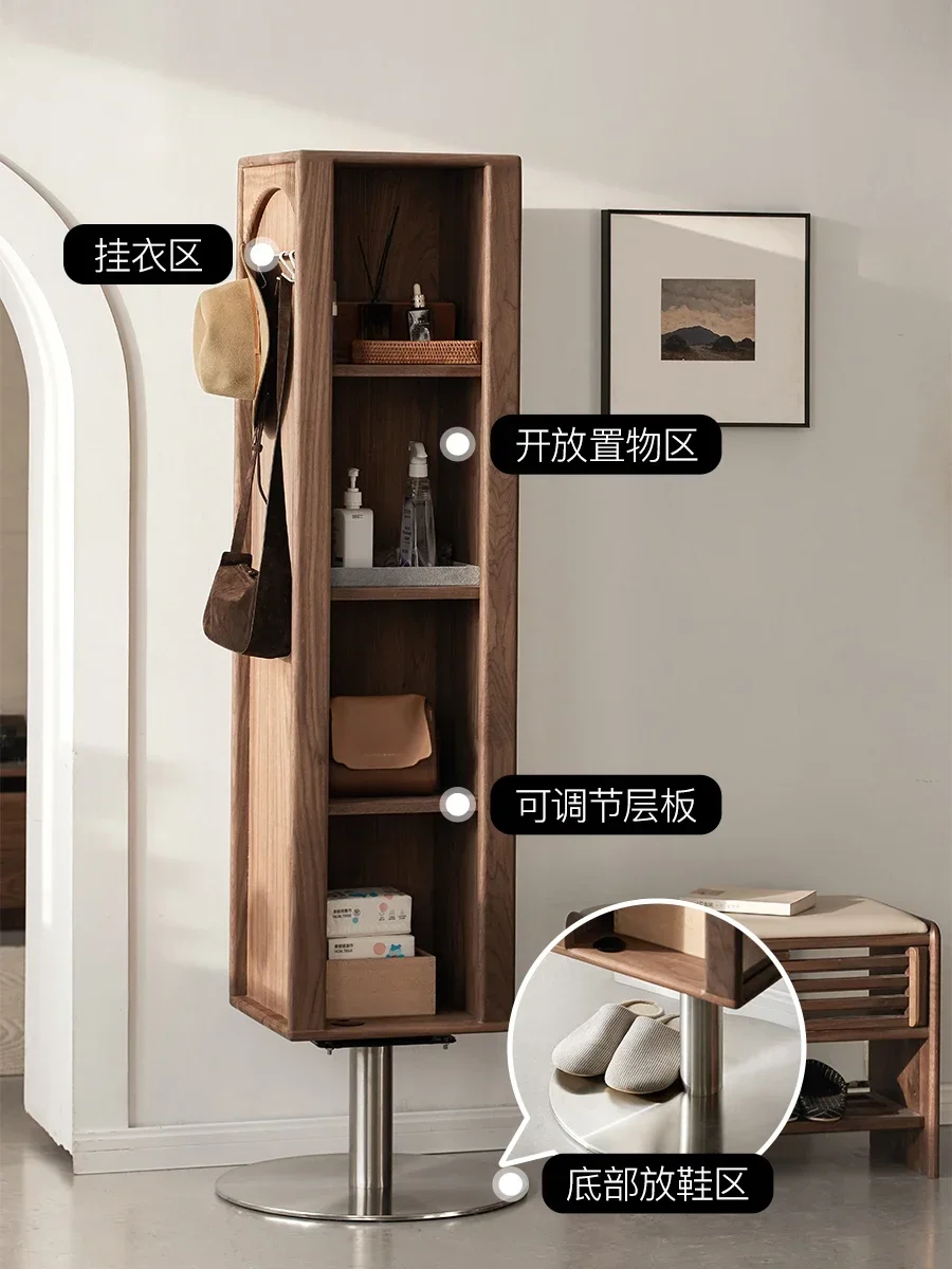 Full-Length Mirror Black Walnut Household Floor Hallway Dressing Mirror Rotating Mirror Storage Bookcase