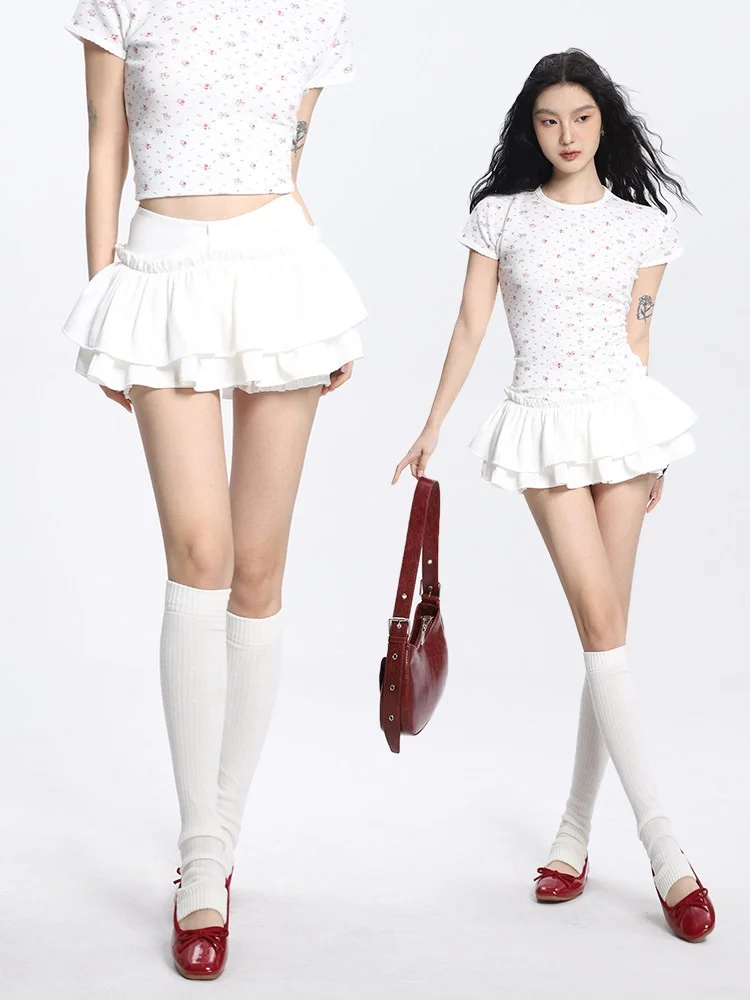 

plus Size White Half Skirt Women's Summer 2026 New Ballet Cake Skirt Ultra Short Puffy A-Line Gored Skirt Commute Style High ...