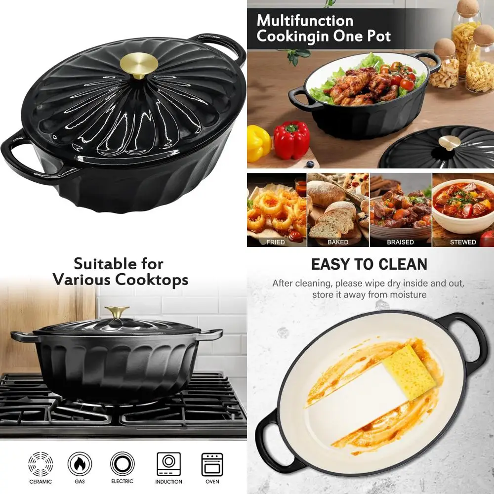 

Non-stick 7 Quart Cast Iron Dutch Oven Pot with Lid, Dual Handles for Cooking, Baking, Frying - Perfect for Bread and More