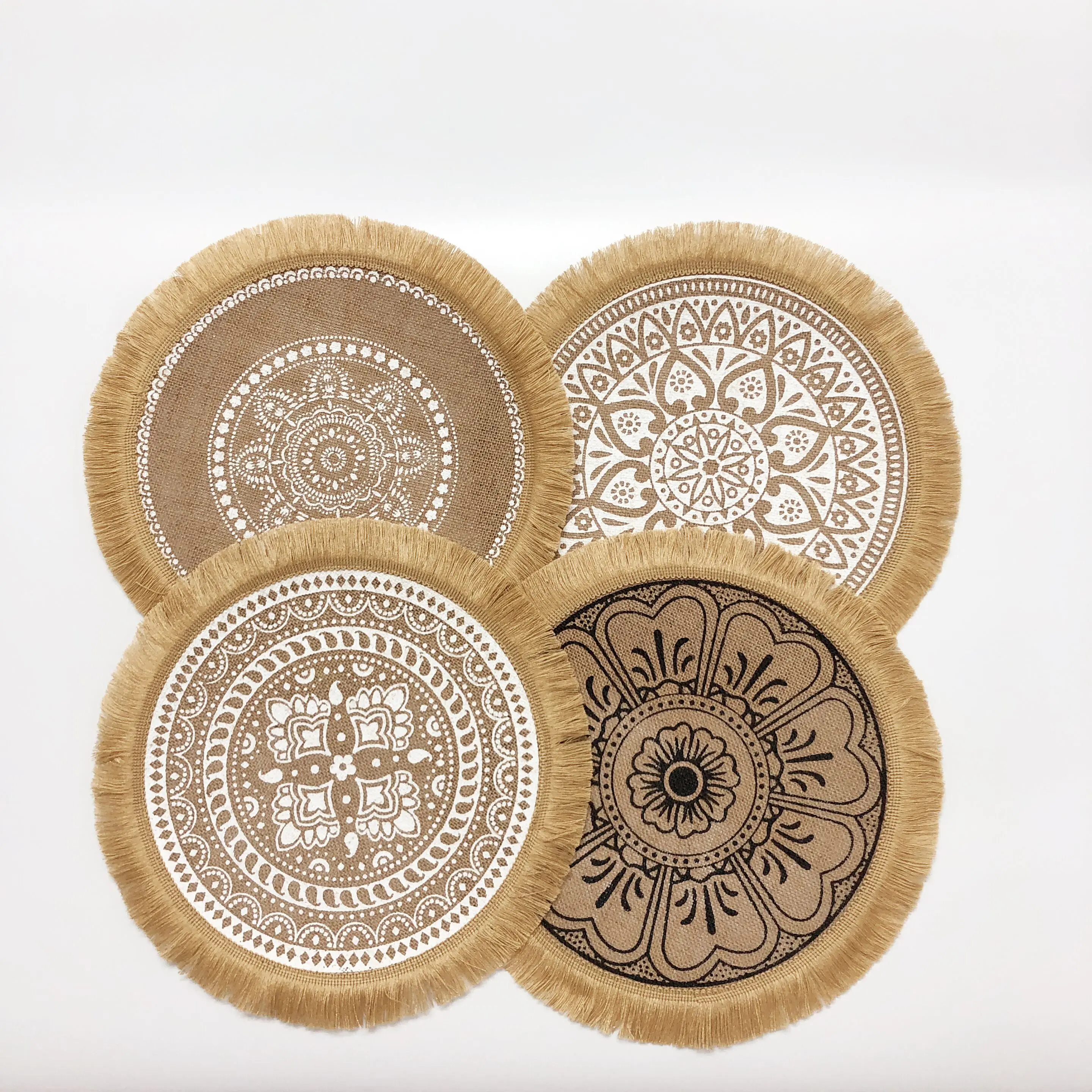4pcs/6pcs Natural Vintage Jute Woven Placemats Bohemian Style Party Party Decoration Hanging Wall Decoration Mat Vase Mat