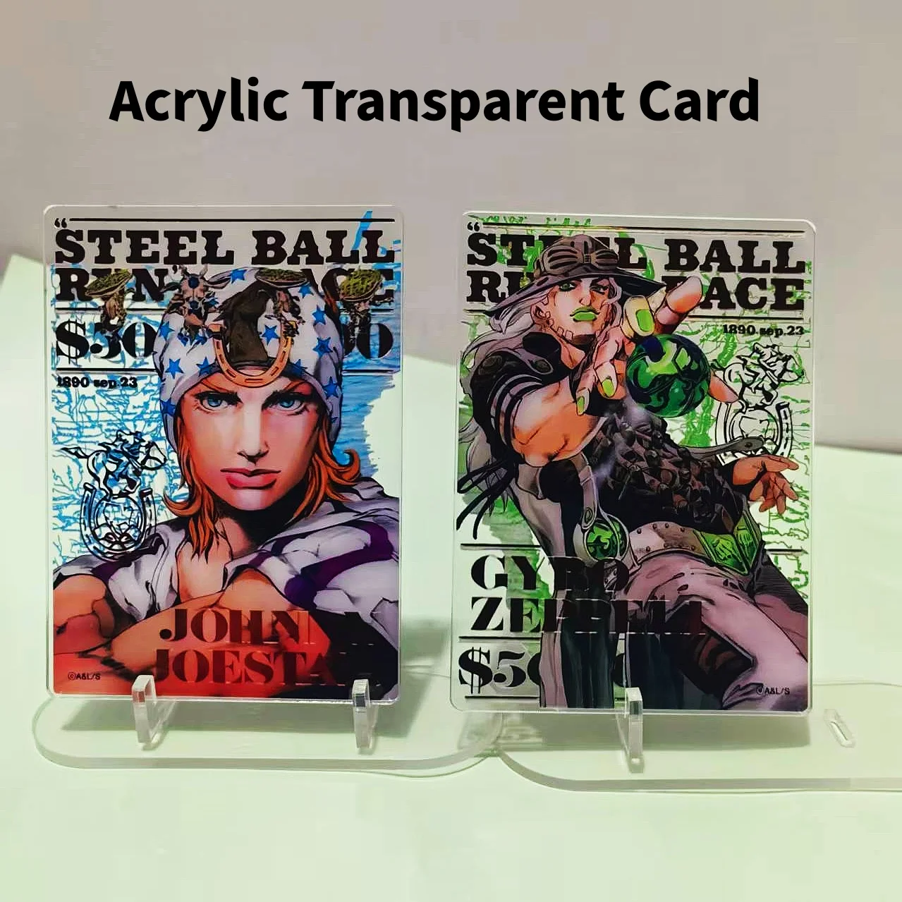 JoJo Adventure Steel Ball Run Gyro Zeppeli Johnny Joestar Acrylic Transparent Card Cosplay Decor Props Fans Collection Gift