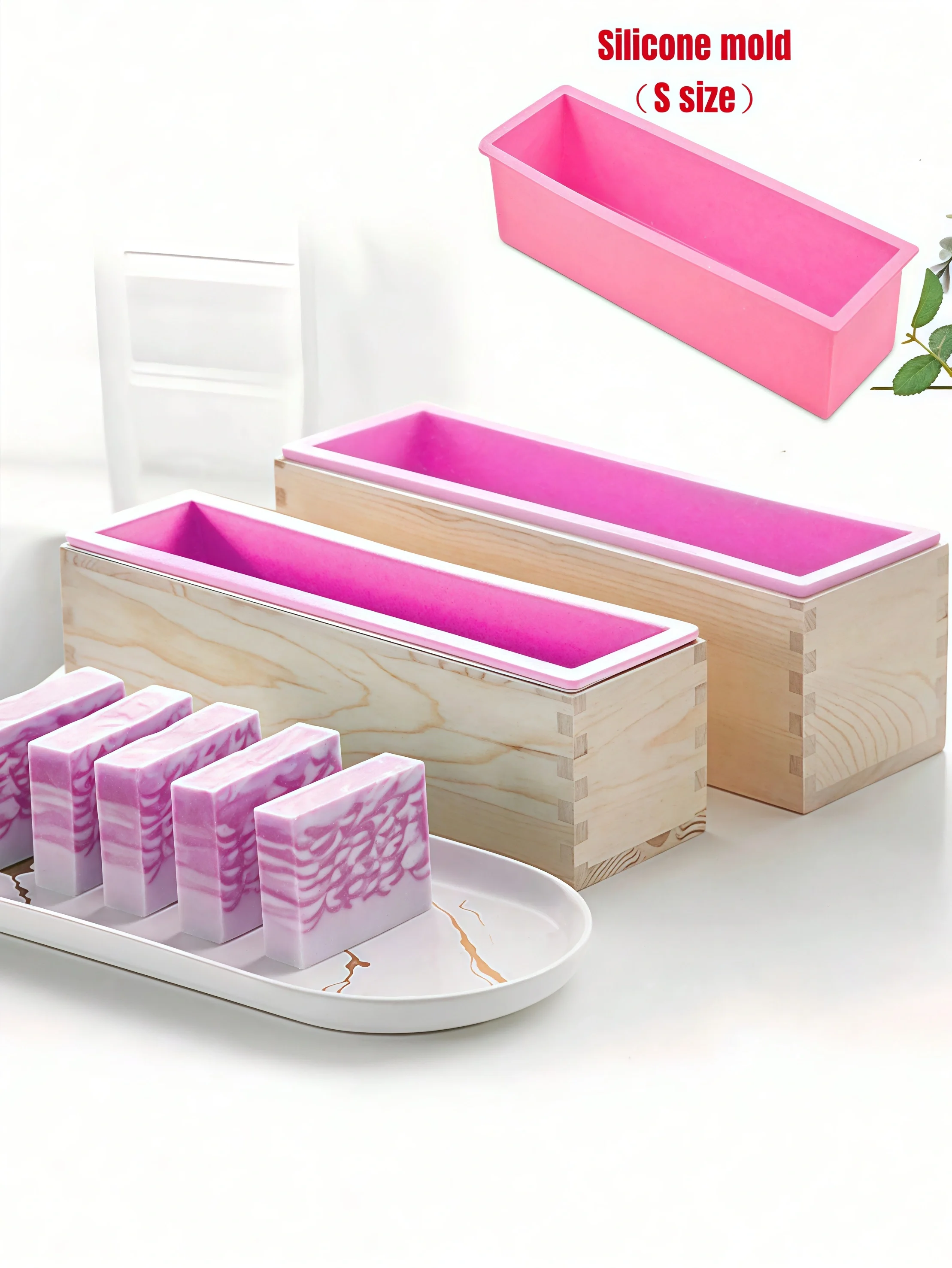 Molde de silicona para jabón de 1,2 L, molde para pan Rectangular Flexible, caja de madera, herramienta de fabricación de jabones DIY para hacer pasteles y jabón, 42oz