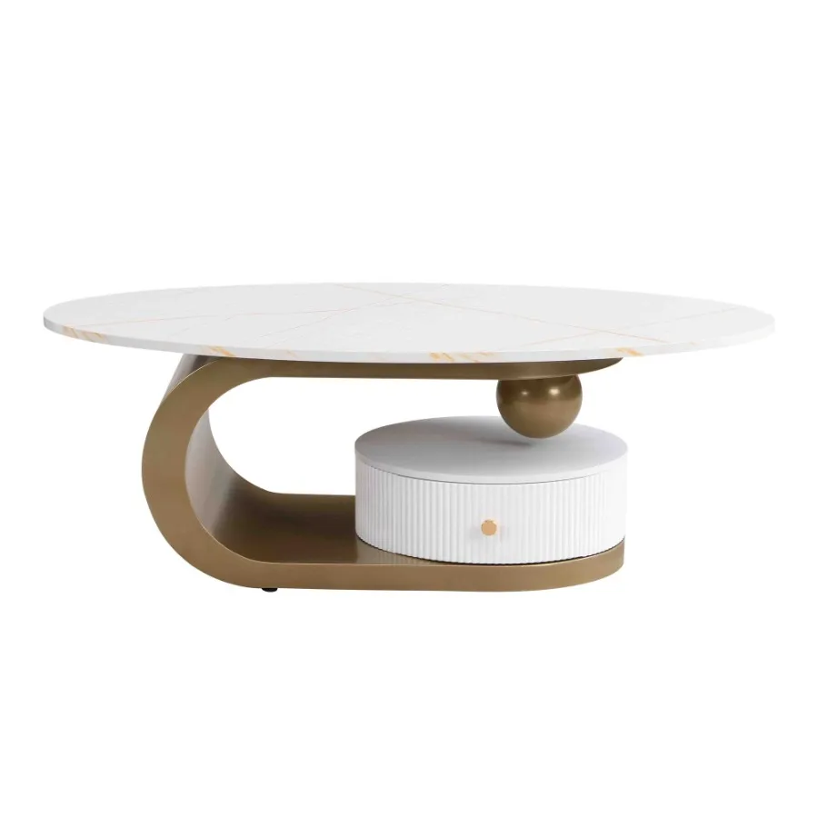 Modern Nesting Golden Coffee Table Set of 2 End Table for Living Room Oval and Round Table Set