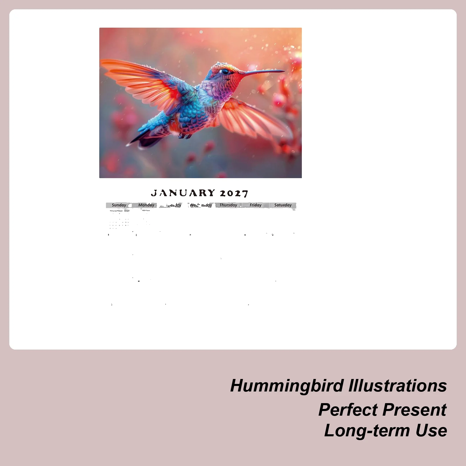 2026 Hummingbird Calendar 13-Month Calendar With Hummingbird Patterns Jan 2026 Jan 2027 Wall Planner For Nature Enthusiasts Bird