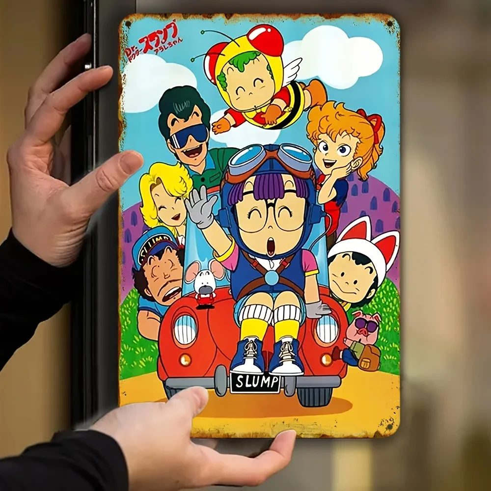 Letrero de metal de anime vintage - Arte de pared inspirado en el anime Doctor Slump, decoración de hierro impermeable para el hogar, la habitación, el bar, la cafetería, la oficina - Colo