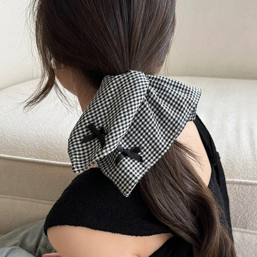Women\'s Scrunchies Sweet Style Headwear Ballet-style Bow Colon Scrunchie Check Square Headband  Haarschmuck Hair Accessoires Tie