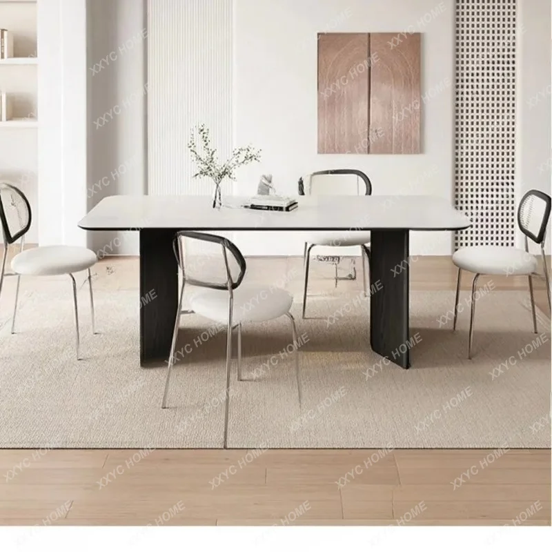 

XX Pure White Sintered Stone Dining Table Modern Simple Home Small Apartment High-End Rectangular Solid Wood Dining Table