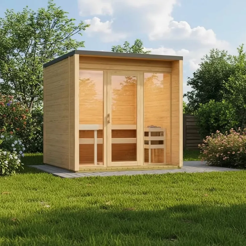 Multiple Optional Sizes Square Outdoor Sauna Room Customizable Dimension For Different Outdoor Space