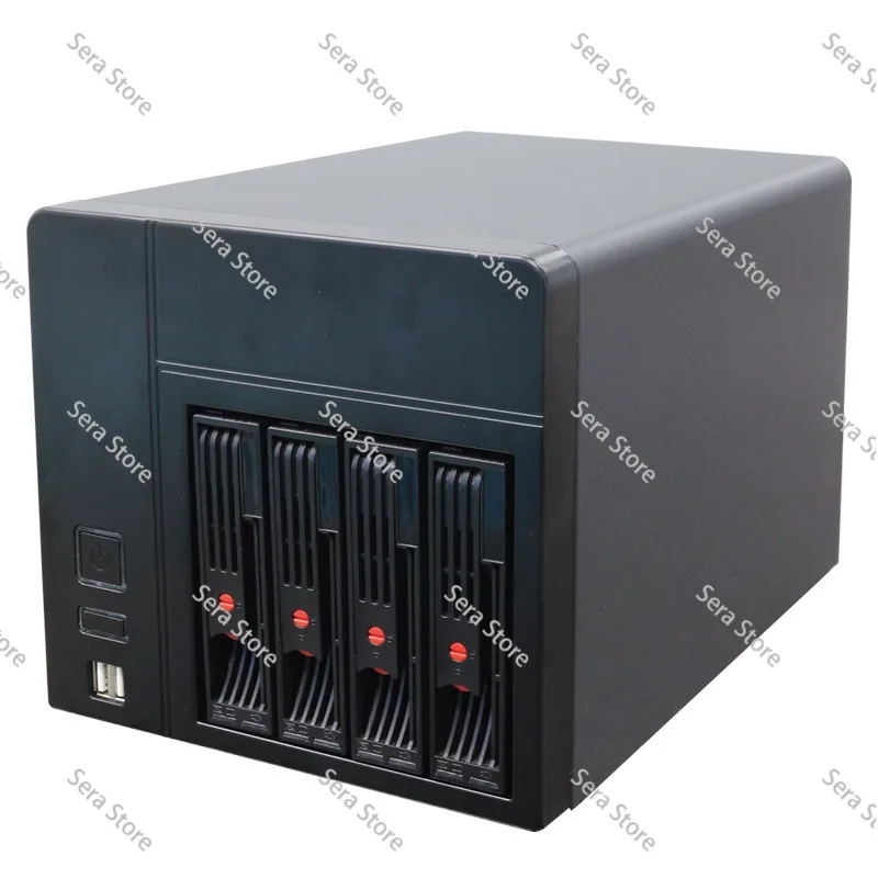 4 Bay NAS Storage Server Chassis with Power Supply Mini ITX Motherboard Compatible Compact Home Office Cloud Backup Case SATA
