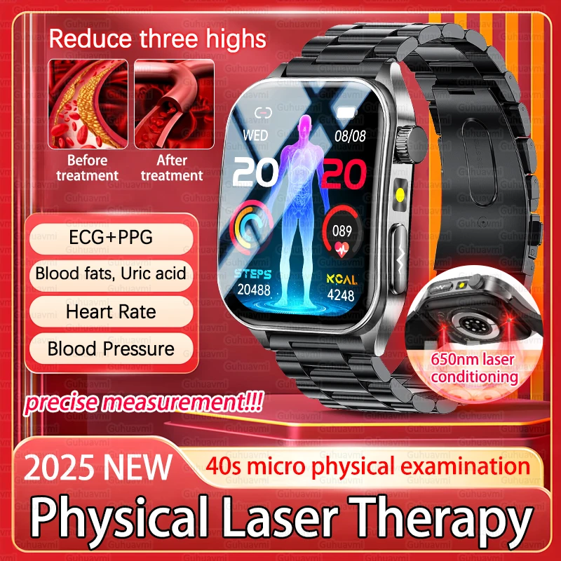 

2025 New Non-Invasive Laser Treatment Three High Smart Watch Sapphire Screen Blood Fat Uric Acid ECG Health Diagnosis Smartwatch