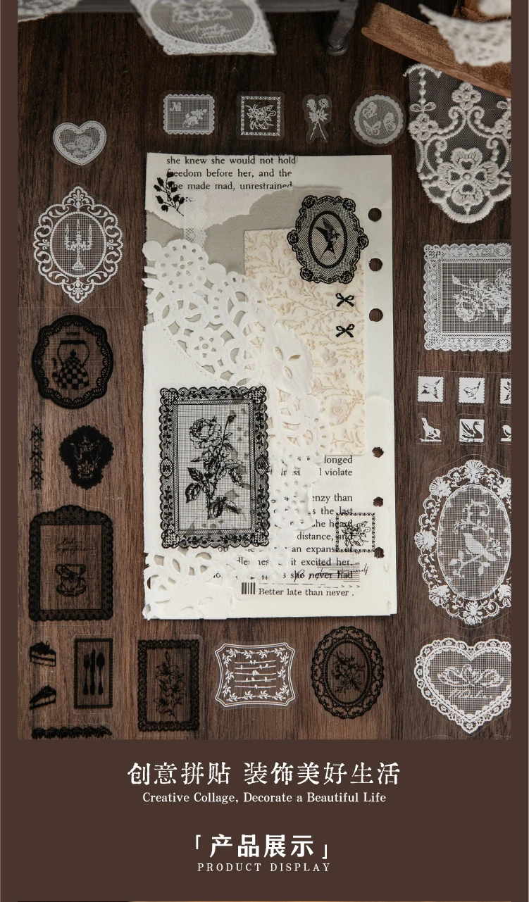 2 Blatt Pixel-Rosen Notizbuch-Serie Retro Spitzen-Collage Material PET Gestanzte Aufkleber DIY Tagebuch Scrapbook Ästhetische Sticker – Detail 7