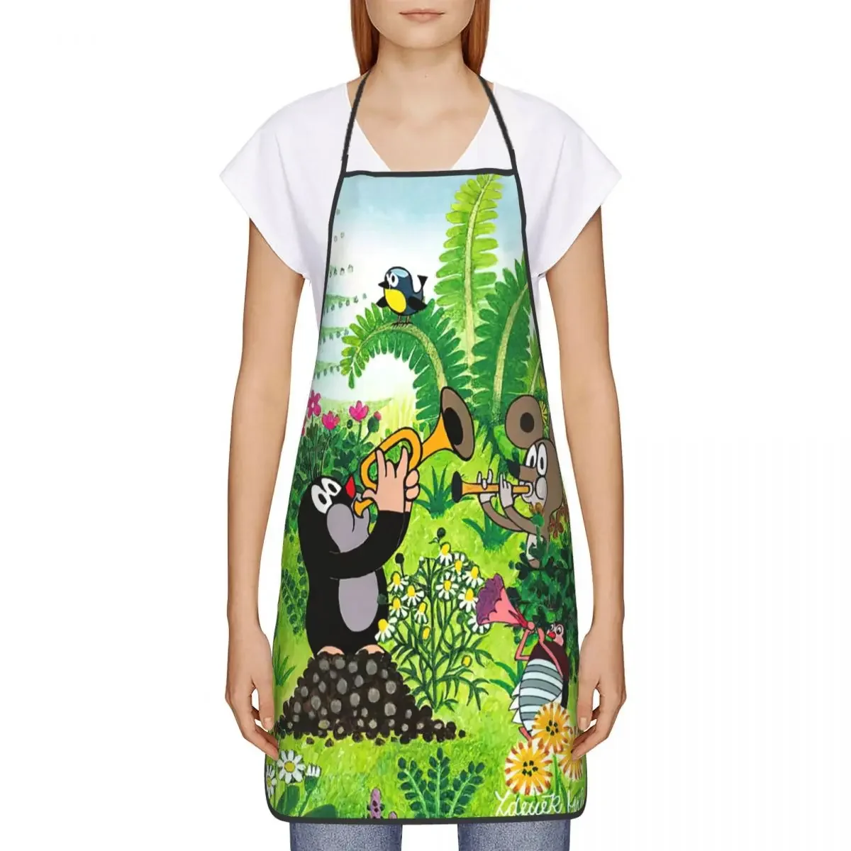 Unisex The Mole Bib Apron Adult Women Men Chef Tablier Cuisine for Cooking Kitchen Cartoon Krtek Painting