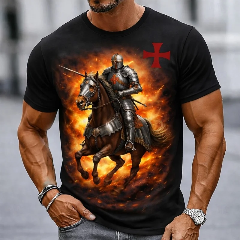 3D Printed Templar Knight Warrior T-Shirt For Men Medieval Graphic Short Sleeve Tees Summer Casual Tops Round Neck T Shirts