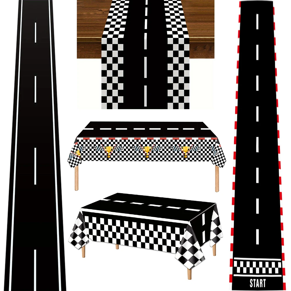 Black White Checkered Flag Race car Tablecloths Table cover Table Runners Racetrack Table Cover Racing Birthday Party Supplies