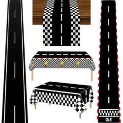 Black White Checkered Flag Race car Tablecloths Table cover Table Runners Racetrack Table Cover Racing Birthday Party Supplies