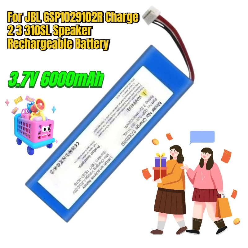 

3.7V 6000mAh for JBL GSP1029102R Charge 2 3 310SL Speaker Rechargeable Battery