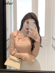 Jielur Spring Korean Fashion Knitted Sweater Y2k Crop Tops Women Casual Long Sleeve Elegant Slim Pullovers Outwear Office Lady