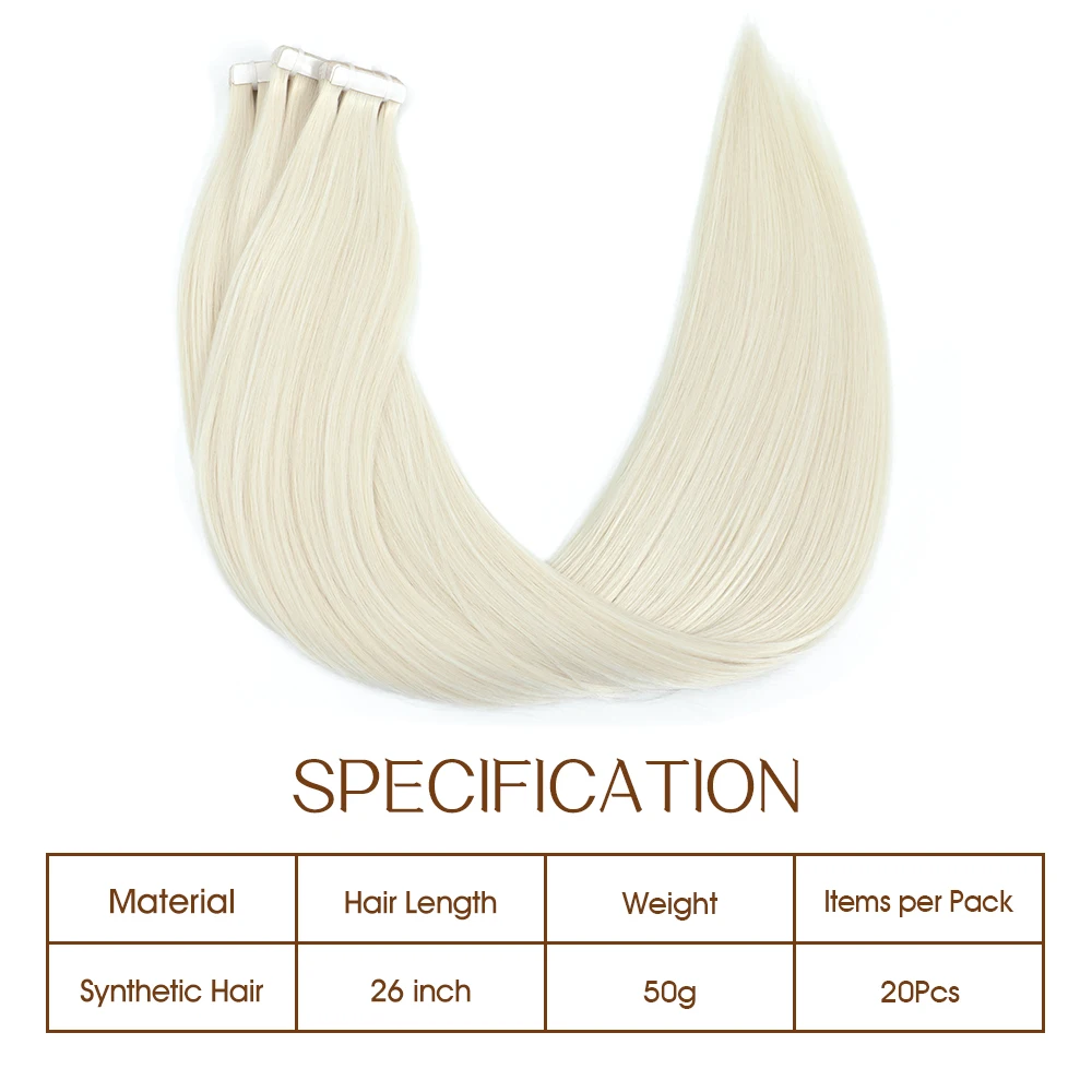 MAGICAE Fita Longa Reta Branca em Extensões de Cabelo 20 unidades/pacote 50g Fita Natural Sem Costura em Extensões 26 polegadas