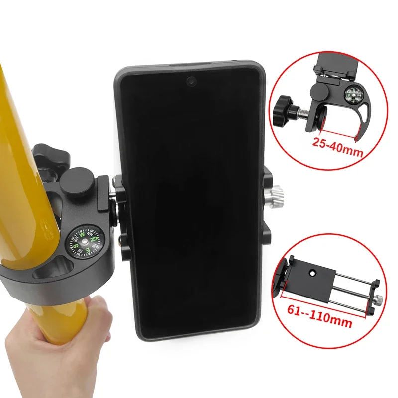 NEW gps Pole Clamp With Compass Phone Holder Bracket Cradle For GPS FOR Data Collector Total Station