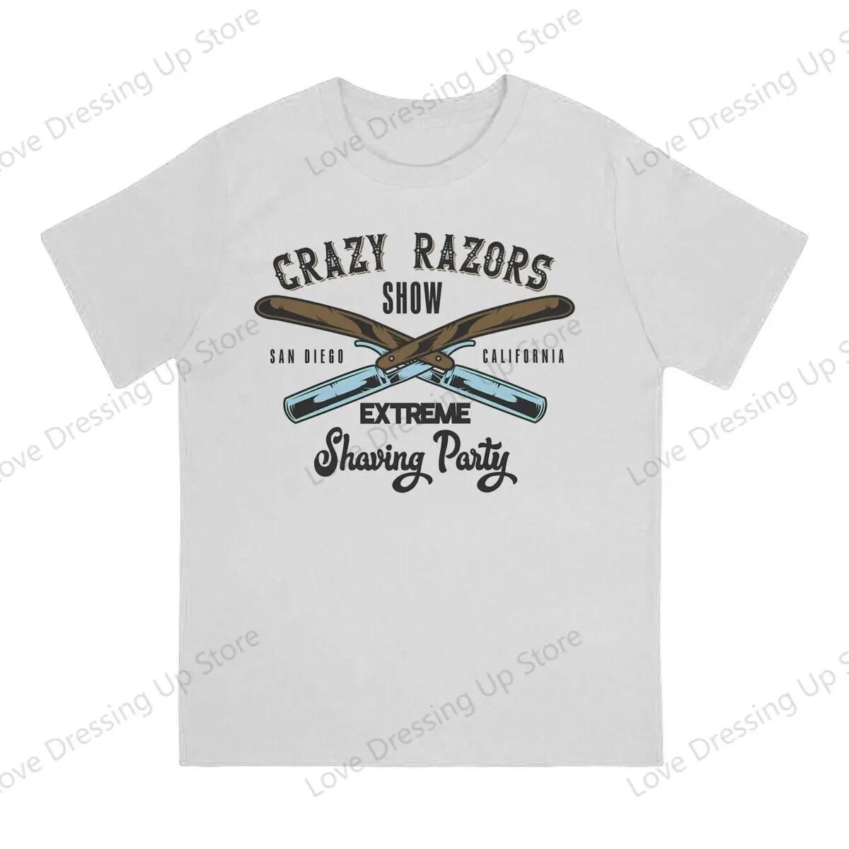 100%Pure Cotton Printed Men T-Shirt Barbershop crazy barber shaving party Short sleeve Tshirts O-Neck Tee Funny Tops