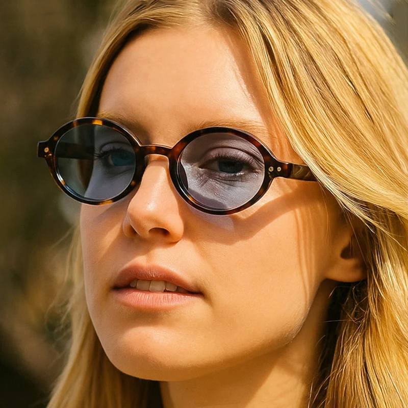 

SO&EI Retro Small Oval Sunglasses Women Fashion Rivets Leopard Men Punk Shades UV400 Sun Glasses