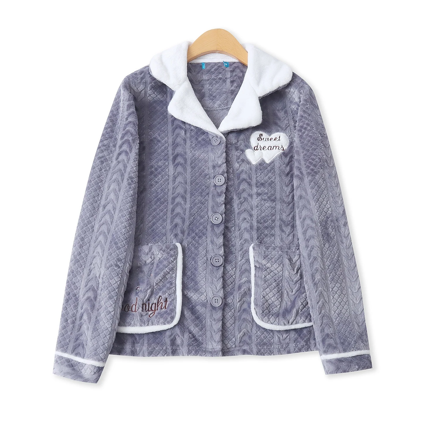 Coralline Fleece Sleepwear Long Sleeve Embroidered Loose Home Clothes Women's New Style Winter Casual Sweet Home Suit