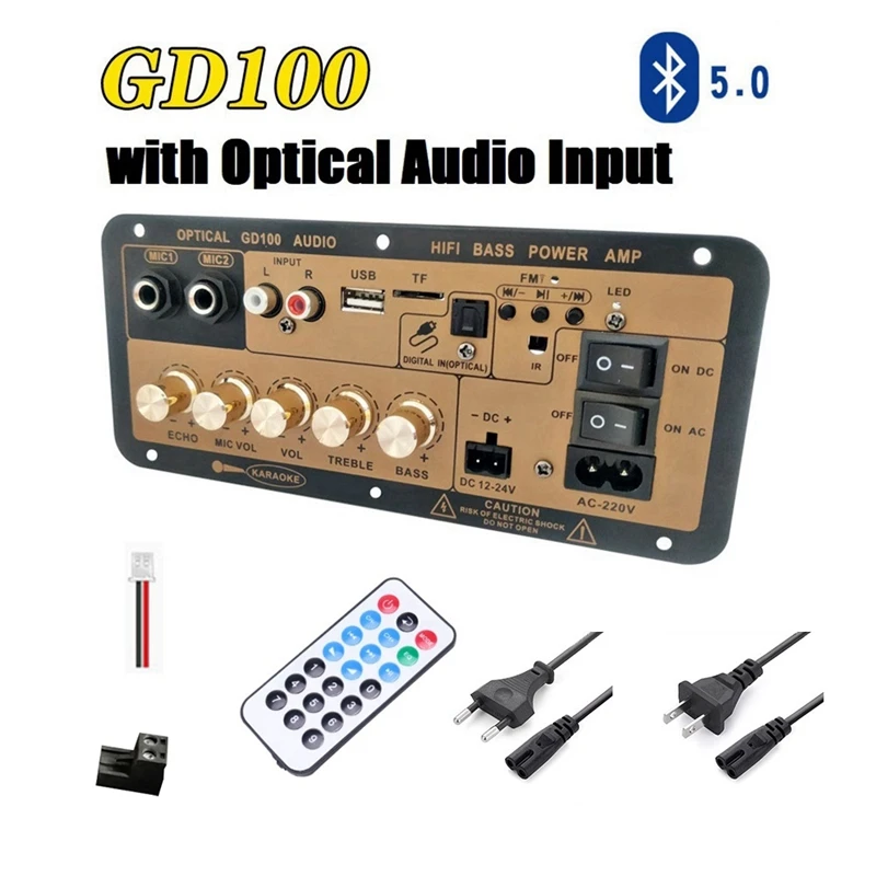 Imagem -02 - Placa Amplificadora Bluetooth Gd100 com Entrada de Áudio Óptica Amplificador Hifi Karaoke Casa e Carro Fácil de Usar Plug ue