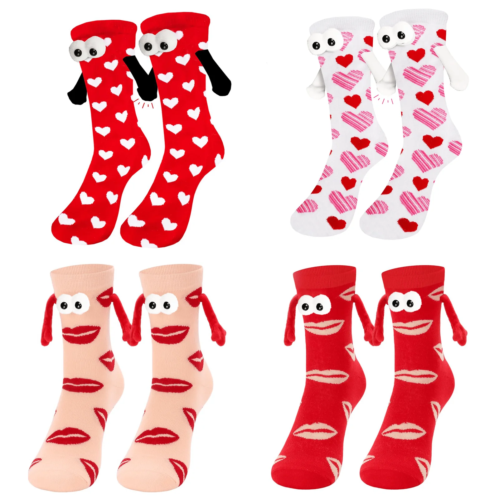 

4 pairs of colorful hand-in-hand magnetic socks, personalized cartoon cute socks, birthday gifts for men and women lovers
